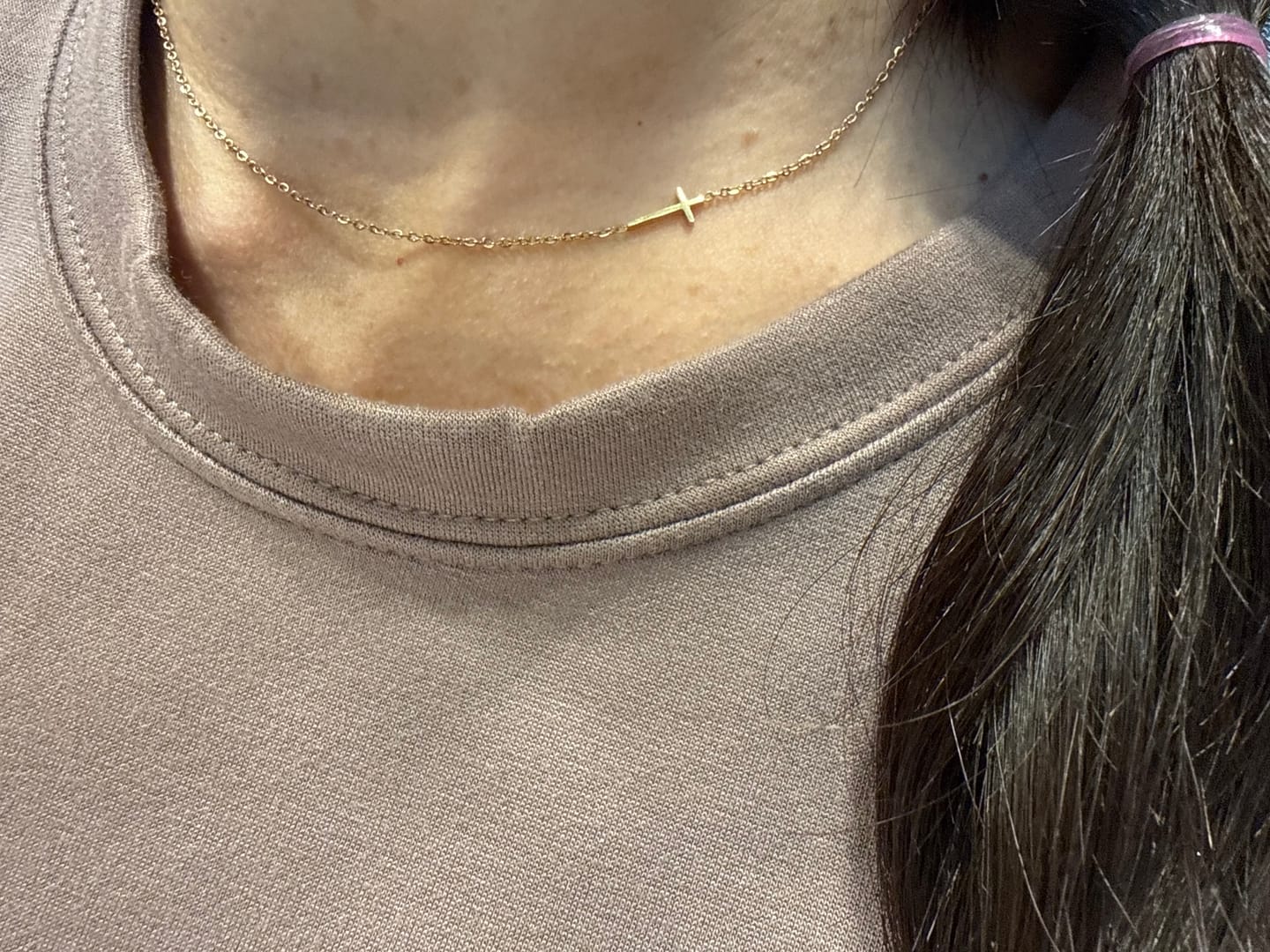 Customer photo review of The Collarbone Cross Necklace