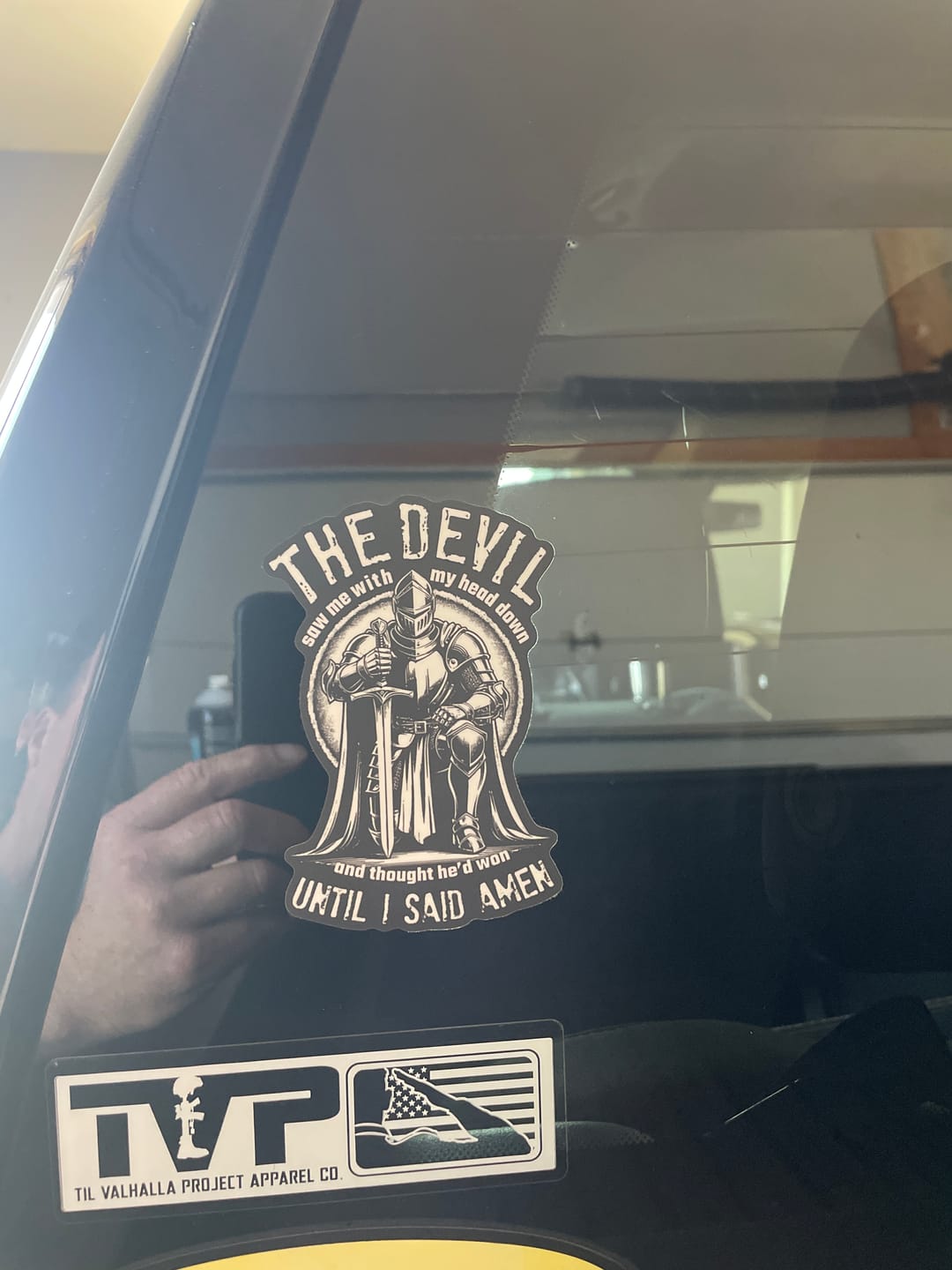 Customer photo review of Until I Said Amen Decal