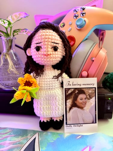 Customer photo review of Dolly® Personalized Crochet Doll with Photo Card