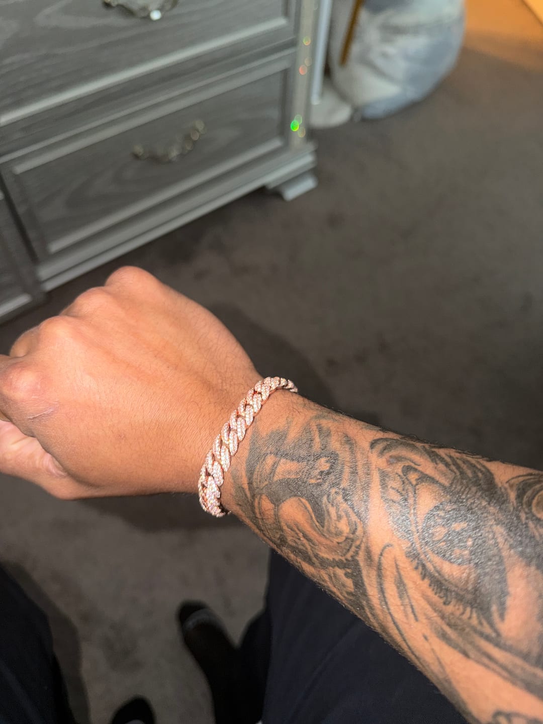 Customer photo review of 8mm Iced Cuban Link Bracelet - Rose Gold