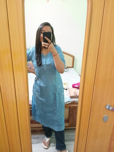 Customer photo review of Nazakat Ice Blue Long Kurta