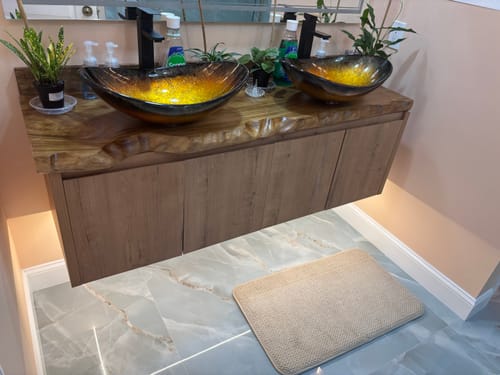 Customer photo review of Live Edge Solid Wood Vanity For Rustic Bathroom