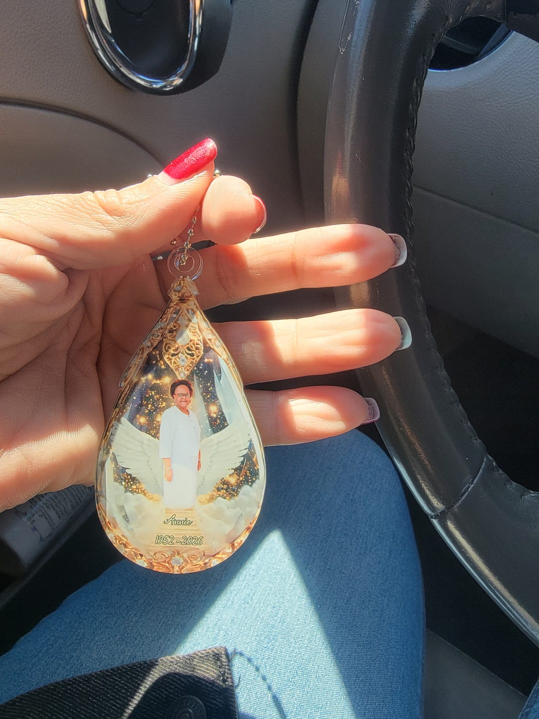 Customer photo review of Custom Photo Car Ornament - Personalized Memorial Sympathy Gifts For Loss Of Mom, Dad