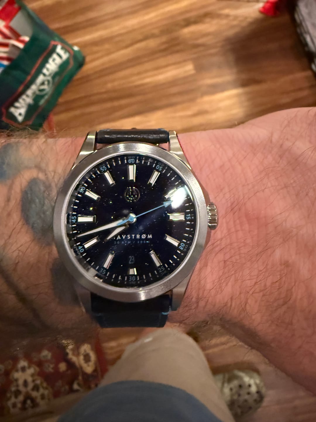Customer photo review of Leather - Contrast Stitch Black with Bright Blue