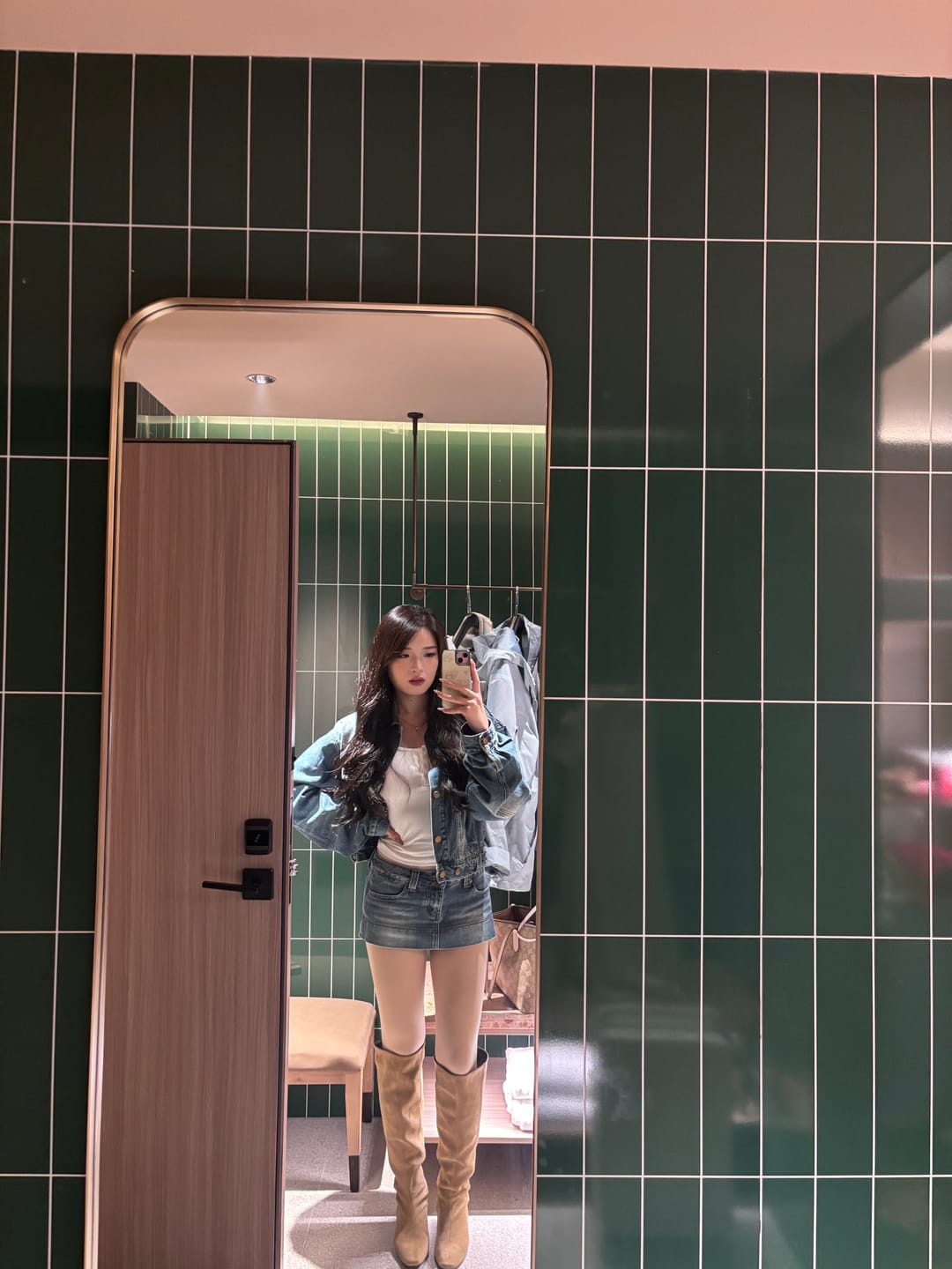 Customer photo review of IAMXIAA Cropped Denim Jacket & Mini Skirt Set