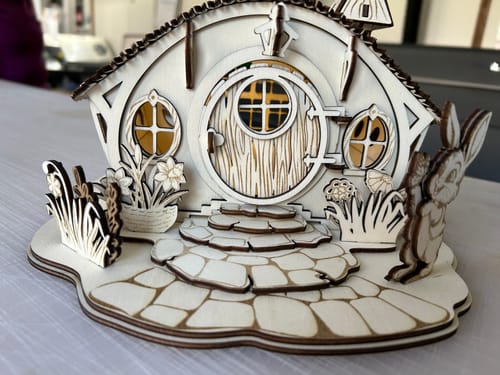 Customer photo review of Laser cut Bunny Easter house candle holder svg cutting file