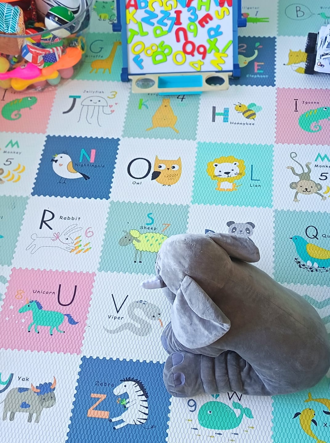 Customer photo review of Medium World Map & Alphabet Play Mat