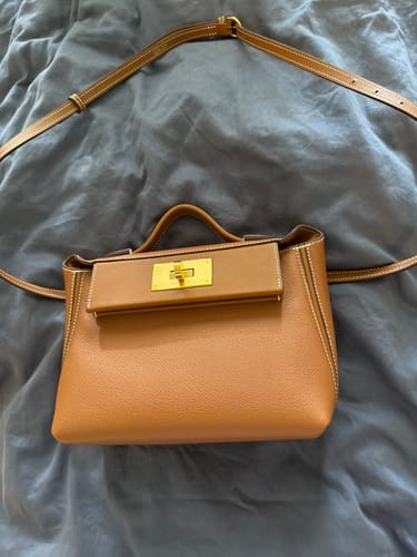Customer photo review of Hermes Bag Brown with Gold Buckle Calfkin 250264