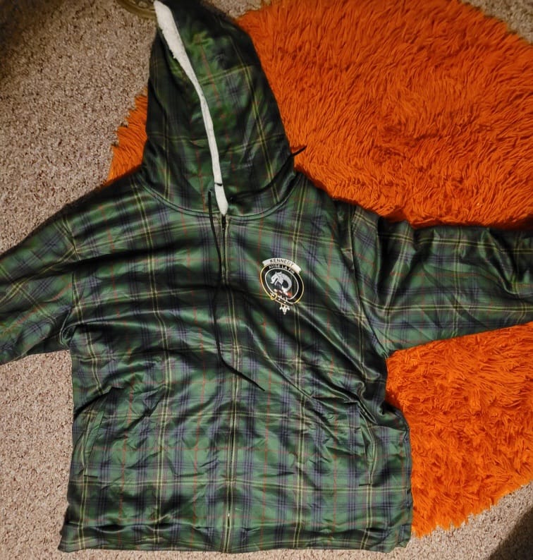 Customer photo review of Kennedy Tartan Accent Sherpa Hoodie with Family Crest