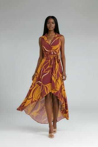 Customer photo review of WOMEN'S LONG SLEEVE SELF TIE FLORAL PRINT WRAP MAXI DRESS