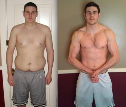 Reviewer's before-and-after image showing muscle gain and fat loss after using Genotropin 36 IU GoQuick.