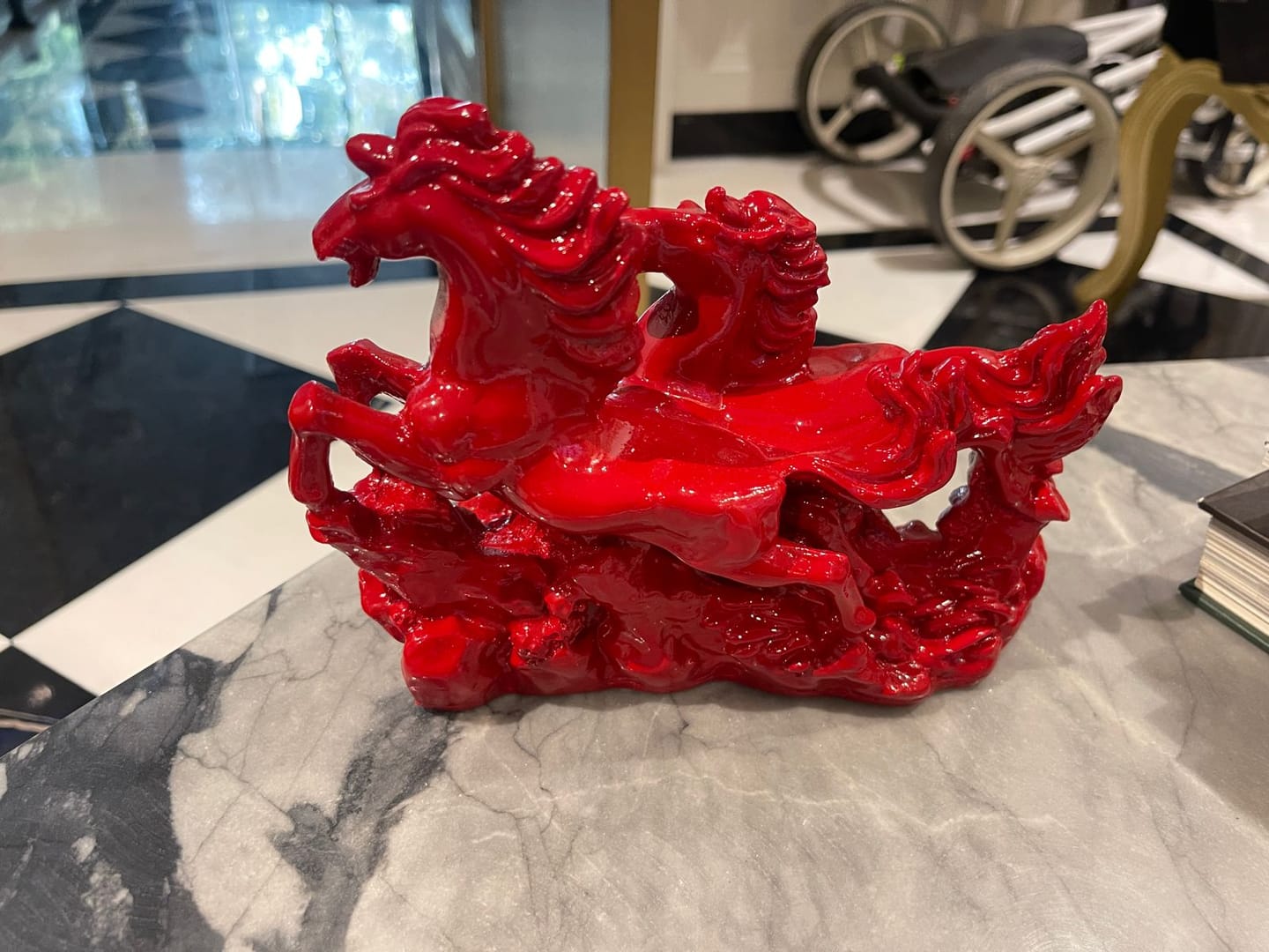 Customer photo review of Dynamic Red Running Horses Resin Sculpture Vastu Remedy for Speed, Success and Career Momentum for Office Desk, Business Spaces and Home Decor | 21 x 16 cm | 385 g