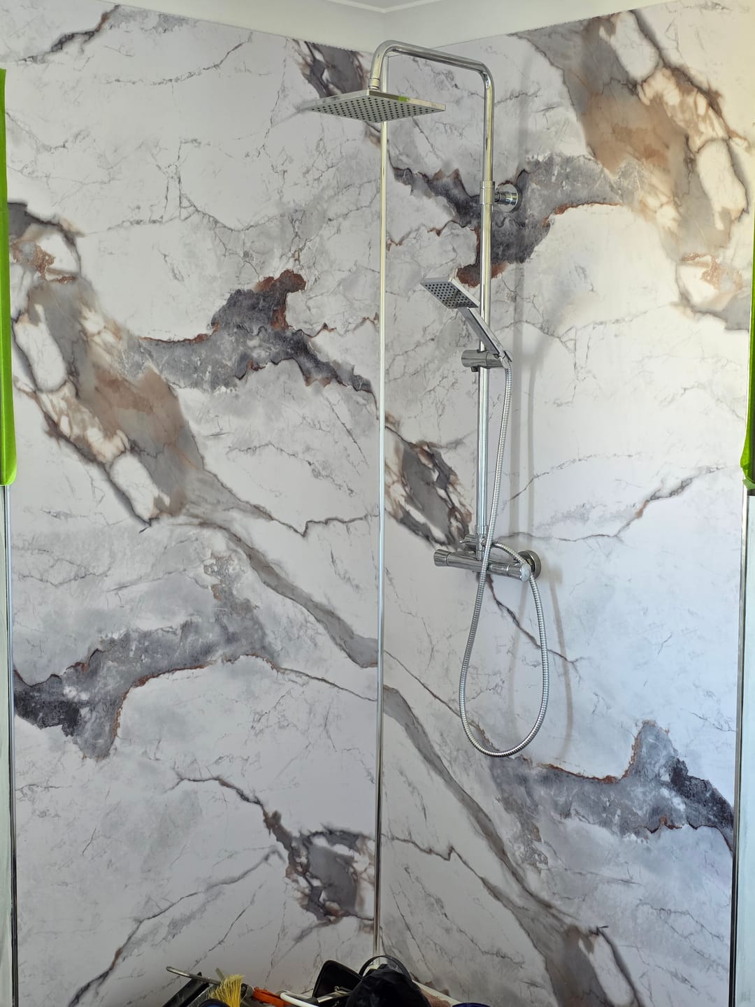 Customer photo review of Premium Sapphire Marble Matt Shower Wall Panel – 1M x 2.4M