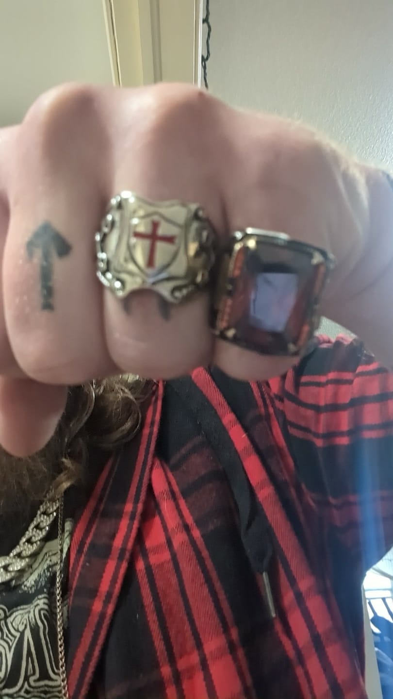 Customer photo review of FREE Today: Medieval Style Red Cross Shield Ring with Knightly Design and Engraved Details