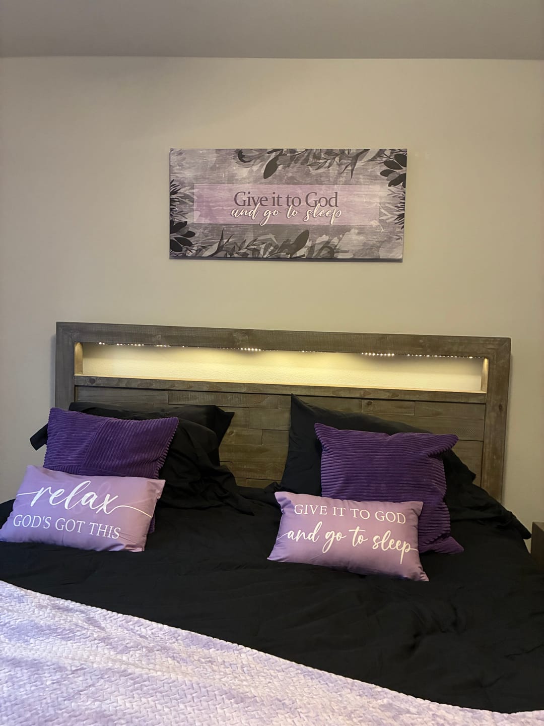 Customer photo review of Bedroom Wall Art: Give it to God and go to sleep V8 (Wood Frame Ready To Hang)