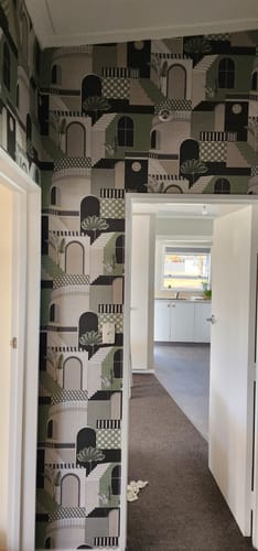 Customer photo review of Medina - Cityscape Labyrinth Wallpaper - Green - LAST 4 ROLLS