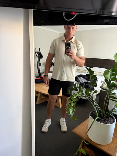 Customer photo review of Stretch Knit Short Sleeve Shirt - Cream