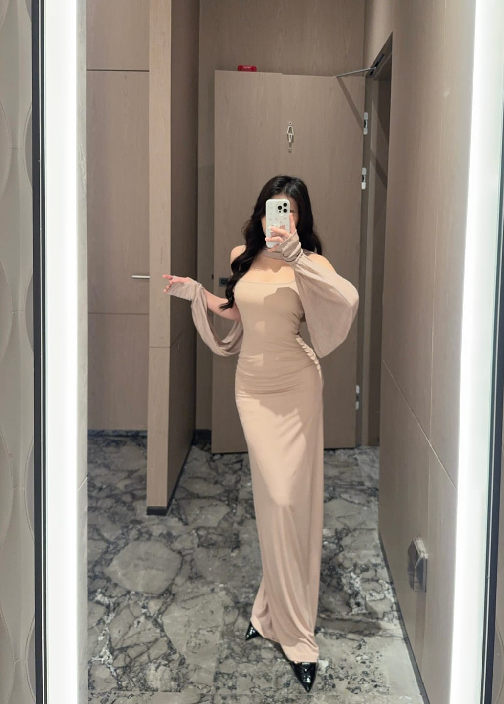 Customer photo review of Hydrae Draped Shrug & Bodycon Maxi Dress Set Soft Stretch Slim Fit Layered Long Sleeve Two Piece Dress