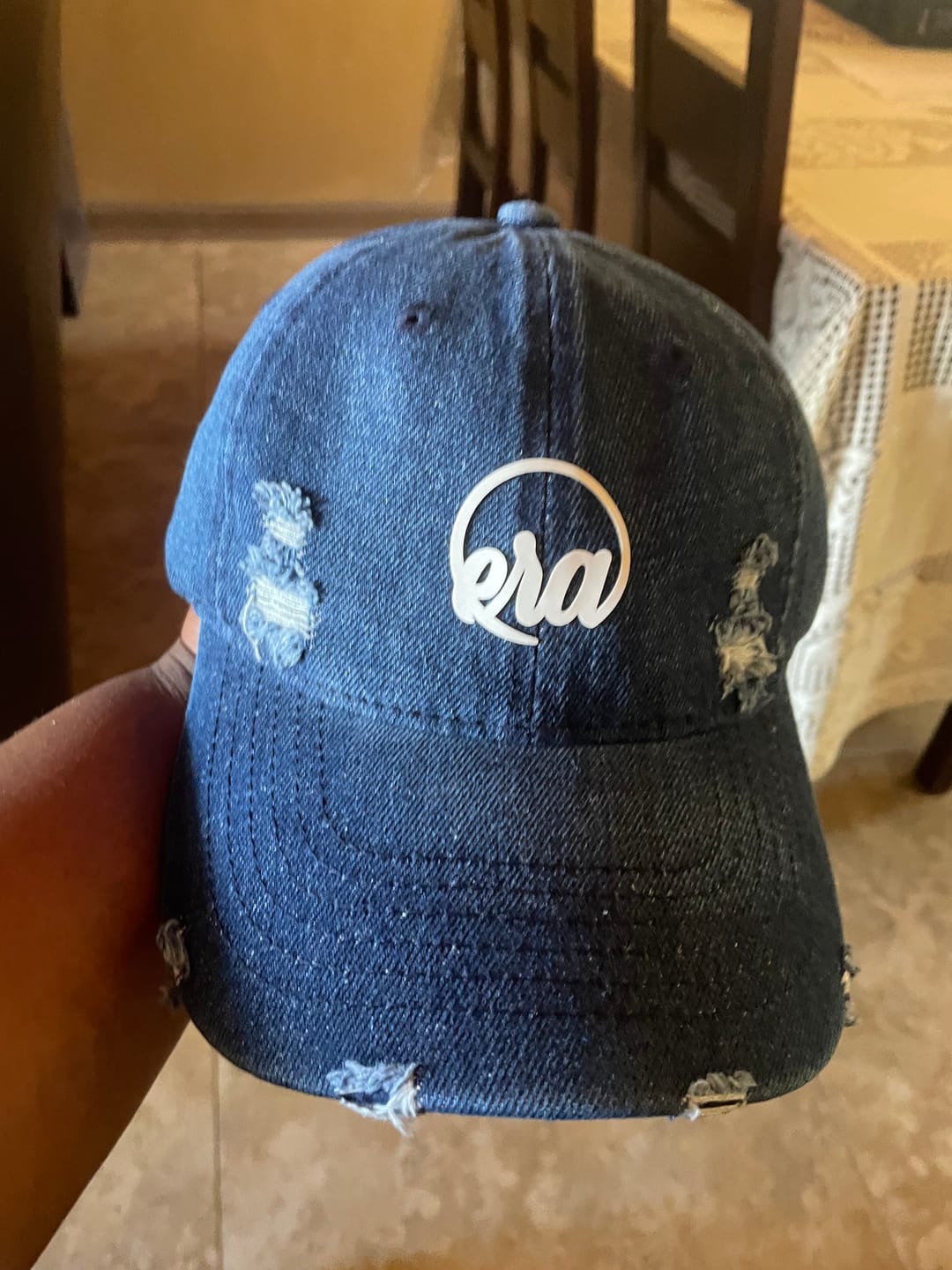 Customer photo review of Era Distressed Denim Cap