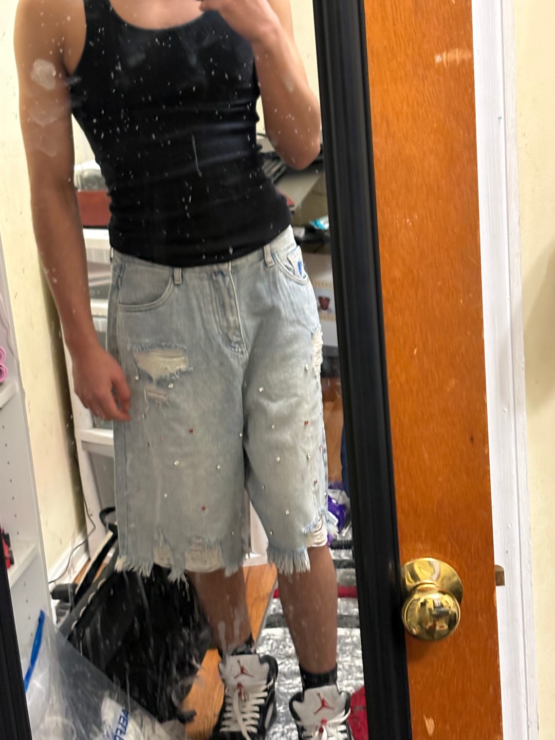 Customer photo review of Aelfric Eden Rhinestone Application Jorts