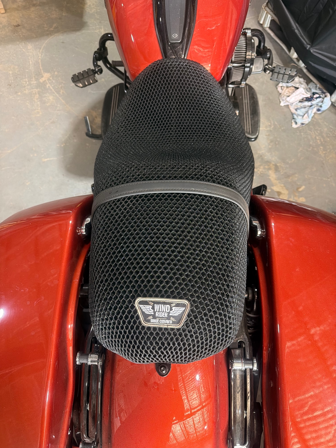 Wind Rider mesh seat cover on a Harley Davidson Road Glide