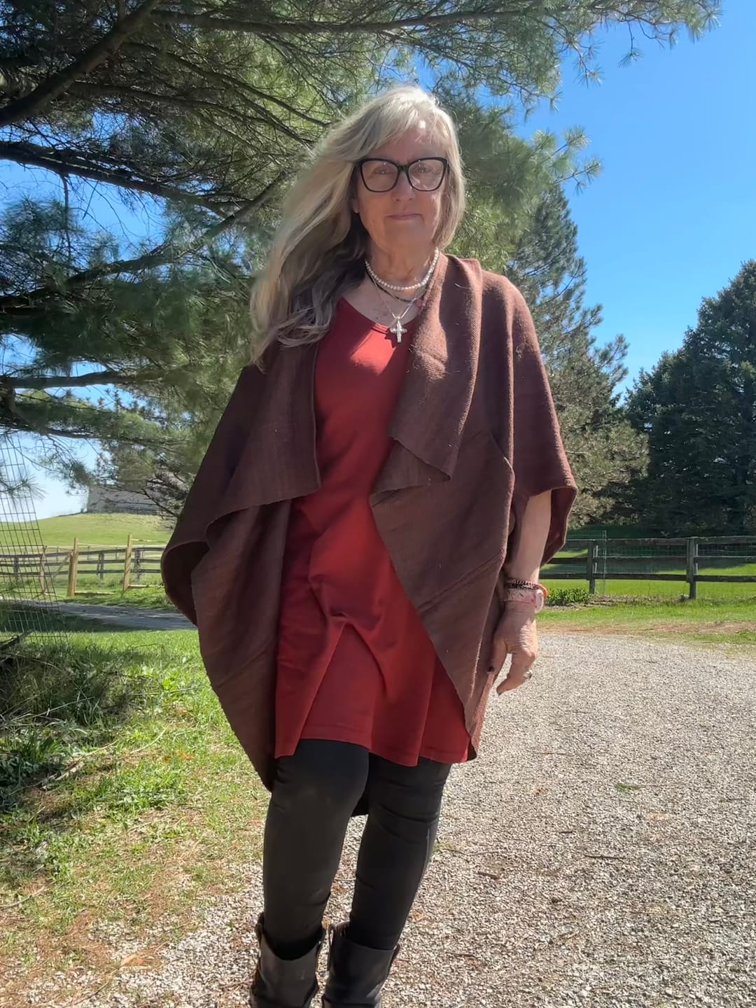 Customer photo review of NEW! JIVA Wool Silk Kimono Coffee