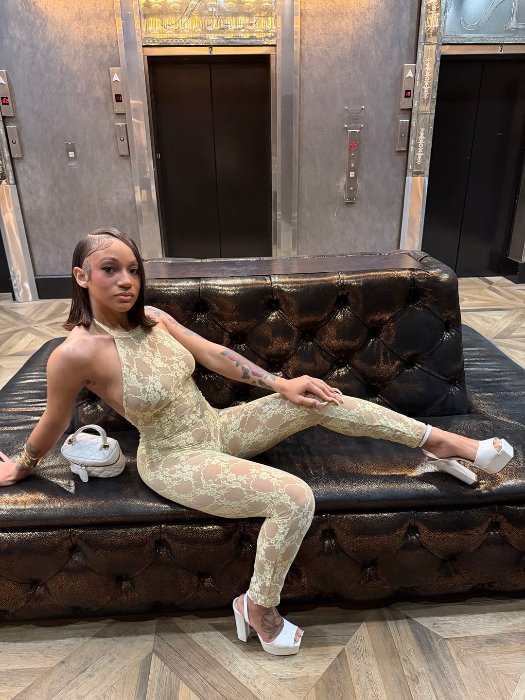 Customer photo review of Privé Lace Jumpsuit - Champagne