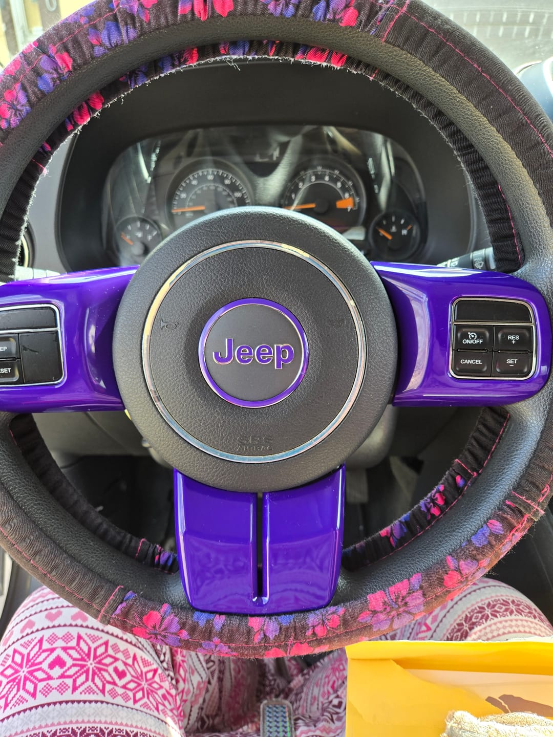 Customer photo review of JEEP Steering Wheel Emblem Overlay Decal — 30+ Colors & Designs (Flag, Topo, Animal, Solid)