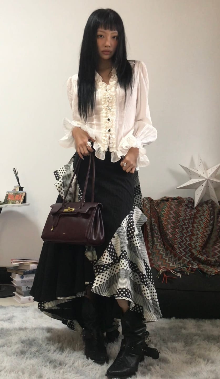 Customer photo review of DOINDULGE Ruffled Structured Gothic Shirt