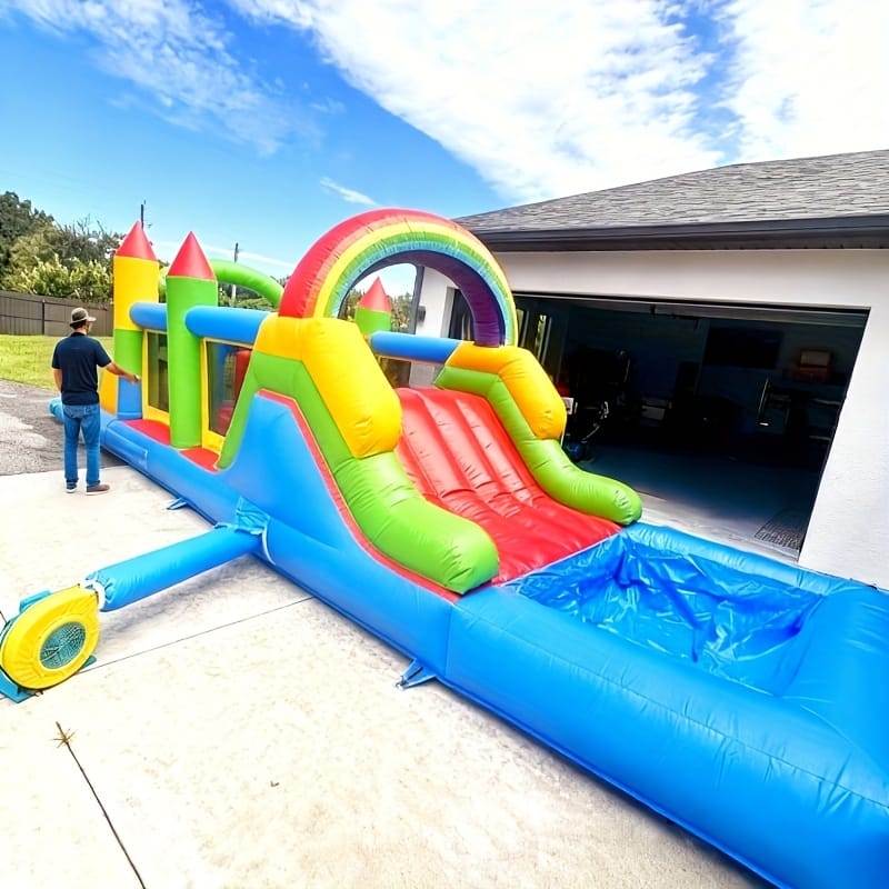 Customer photo review of 25' Bounce Obstacle Course Inflatable Water Obstacle Course with Slide Wet Dry Pool Interactive Games
