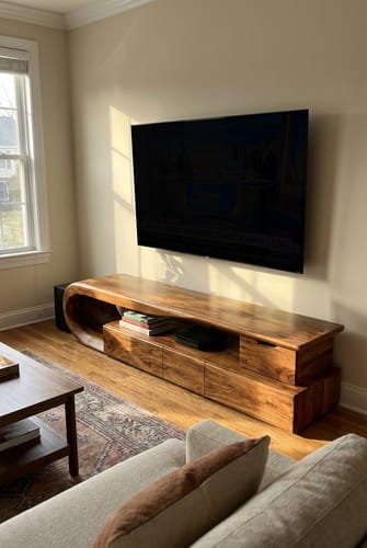 Customer photo review of Modern Curved TV Console With Drawer For Living Room
