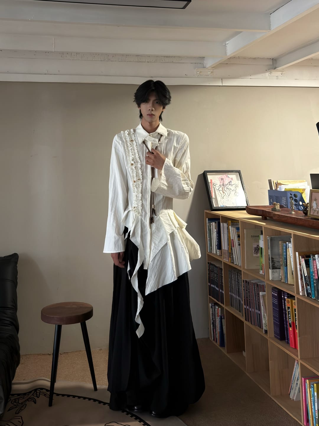 Customer photo review of DOINDULGE Asymmetric Ruched High-Neck Shirt with Sculptural Draped Panels