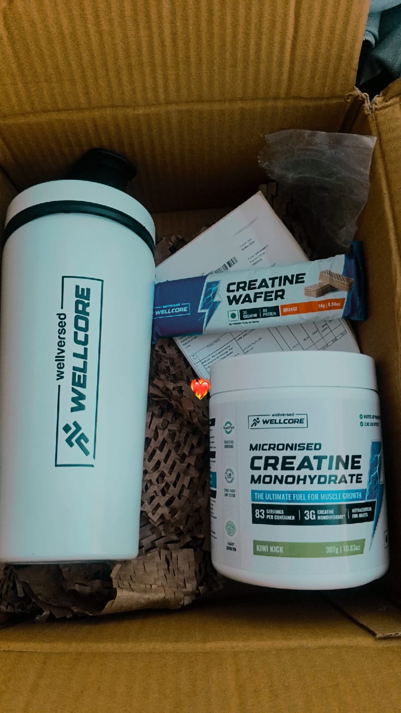 Customer photo review of Wellcore - Micronised Creatine Monohydrate (83 Servings, Kiwi Kick) + Premium Steel Shaker