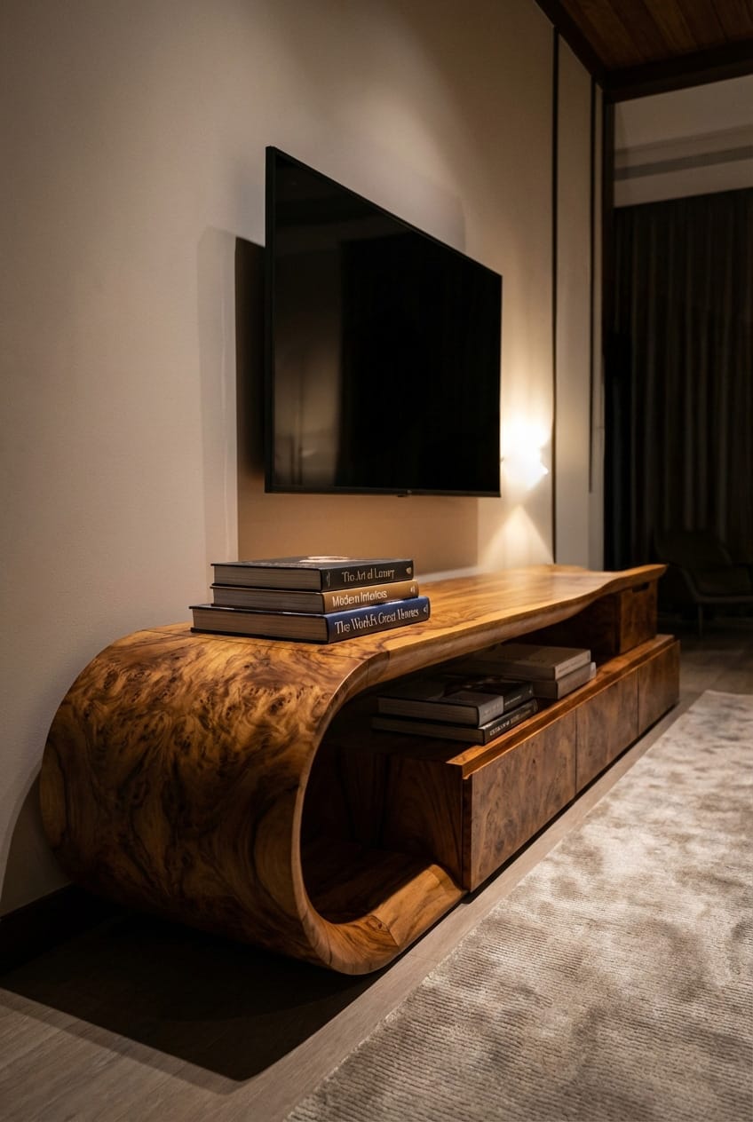 Customer photo review of Modern Curved TV Console With Drawer For Living Room