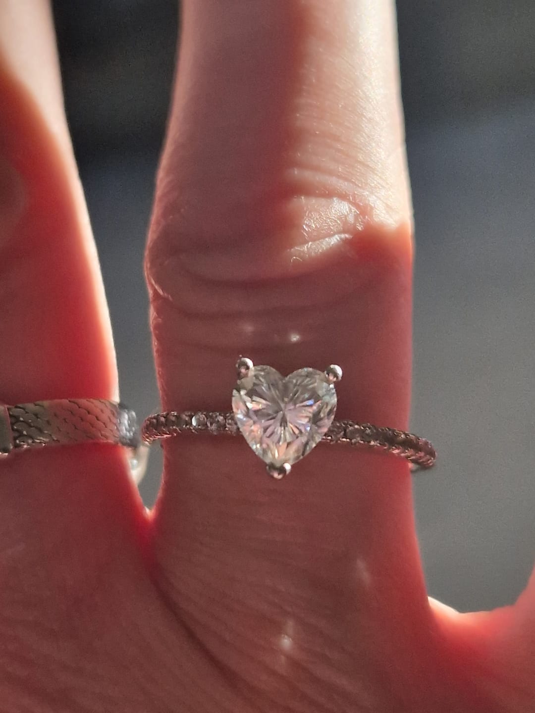 Customer photo review of White Gold 1ct Heart Moissanite Slimline Dazzle Ring