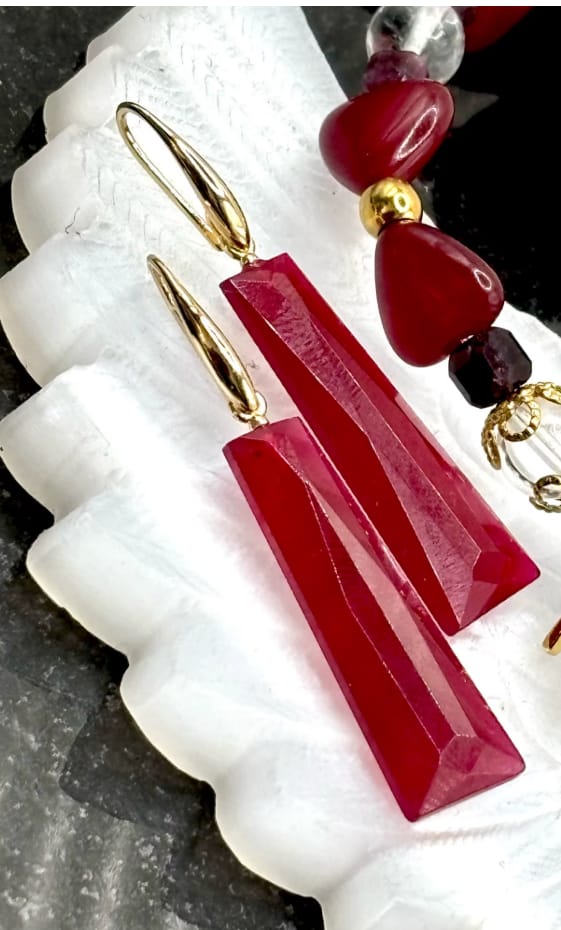 Customer photo review of Natural Jade Pyramidal Classy Earrings