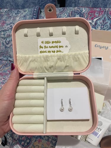 Customer photo review of Dainty Studded Hoop Pearl Earrings