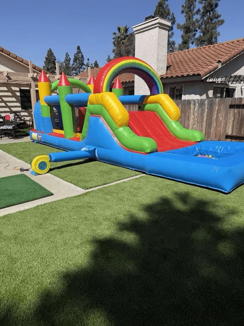 Customer photo review of 25' Bounce Obstacle Course Inflatable Water Obstacle Course with Slide Wet Dry Pool Interactive Games
