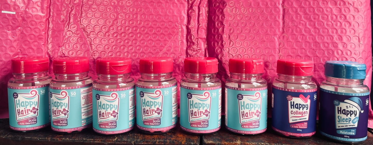 Customer photo review of Happy Hair 3 Potes + 2 Potes Grátis + 1 Pote de Melatonina + 1 Pote de Colágeno (Total 7 Potes)