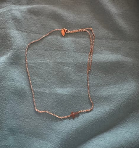 Customer photo review of 'Always Have Faith' Gold-Plated Dainty Cross Necklace