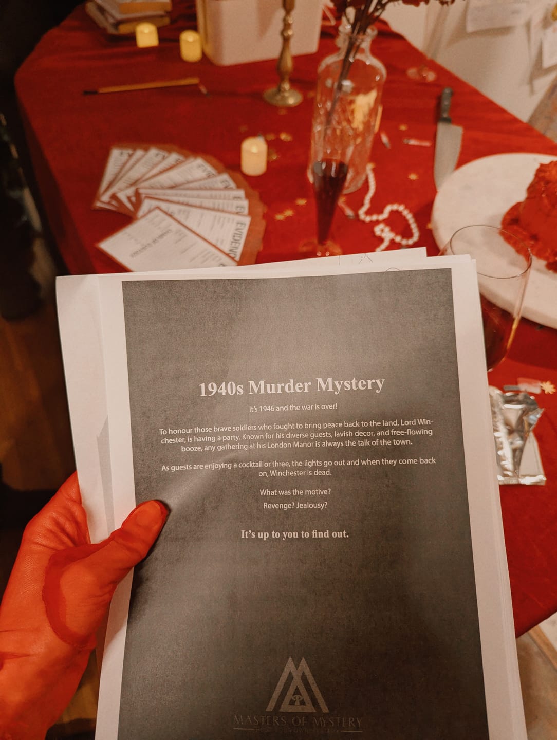 Customer photo review of 1940s Murder Mystery Host Your Own Game Kit