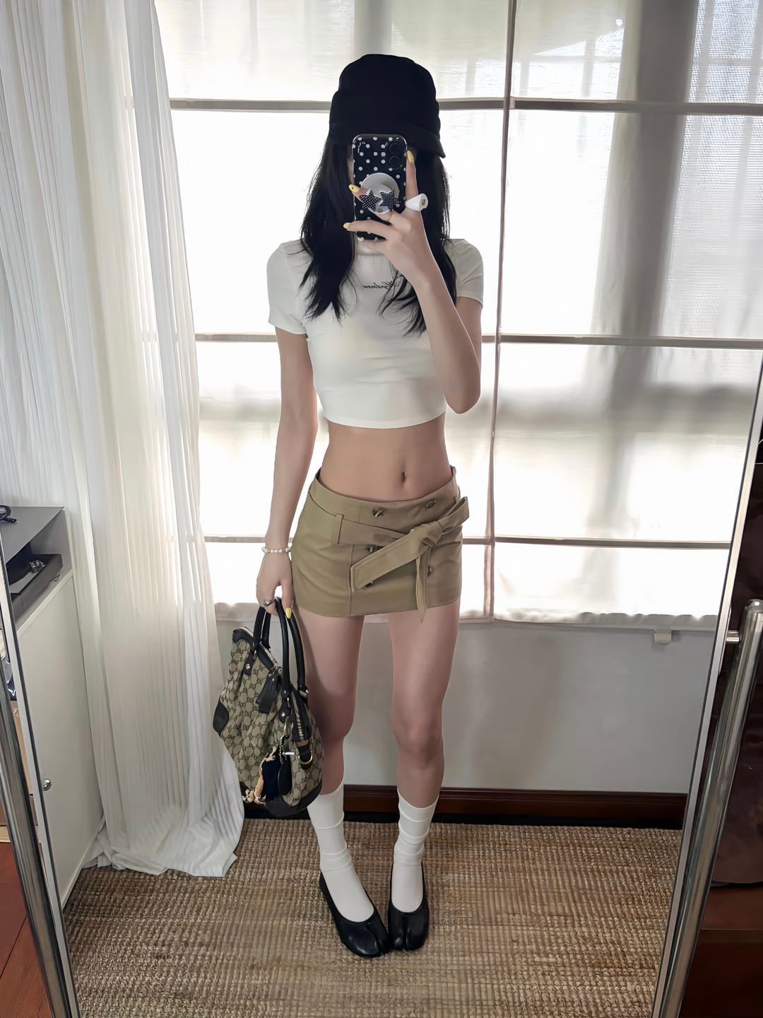 Customer photo review of Hydrae Low Rise Belted Mini Skirt Double Button Tailored Micro Skirt Y2K Fit