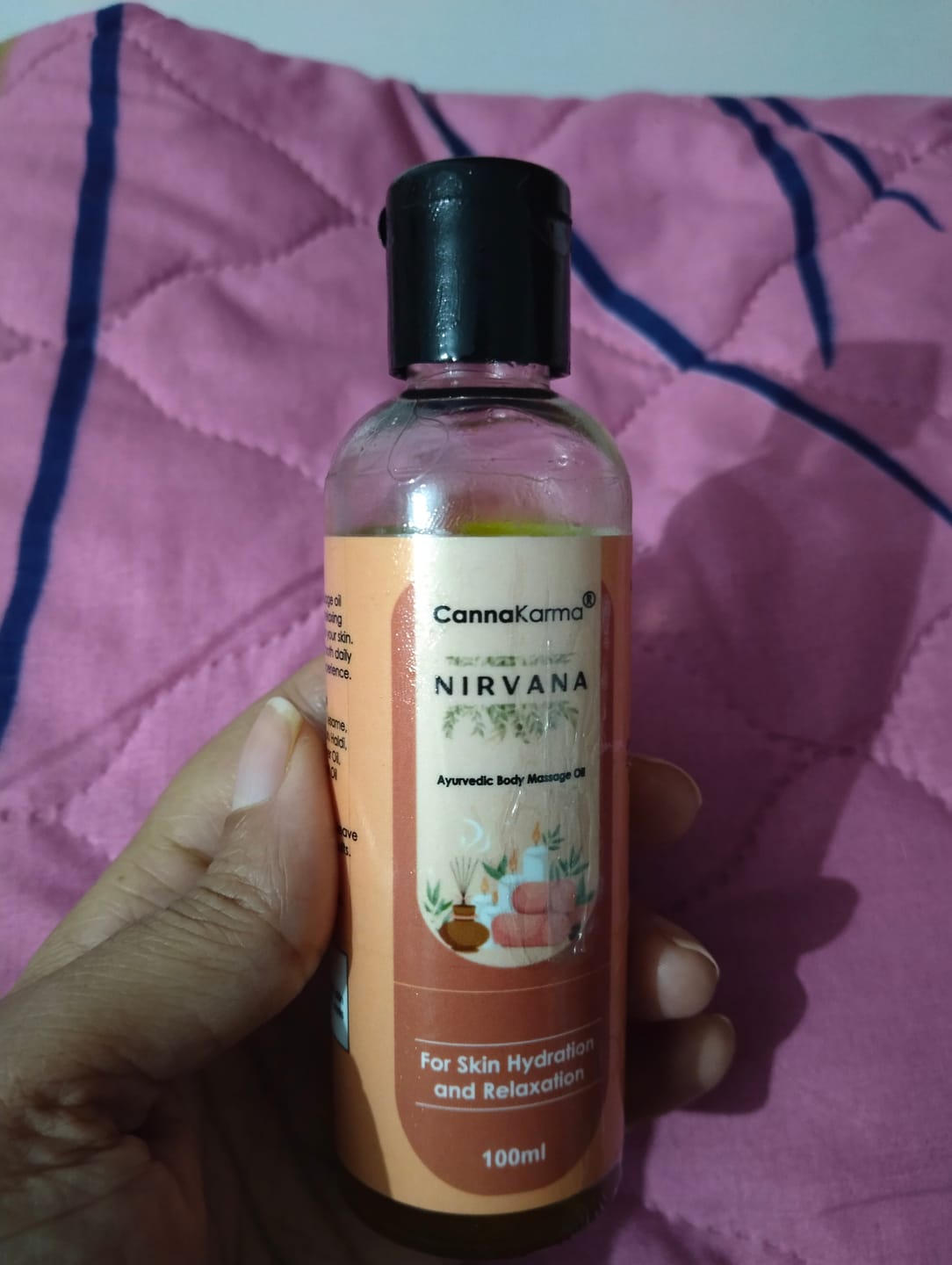 Customer photo review of CannaKarma Nirvana Hemp Body Massage Oil 100ml