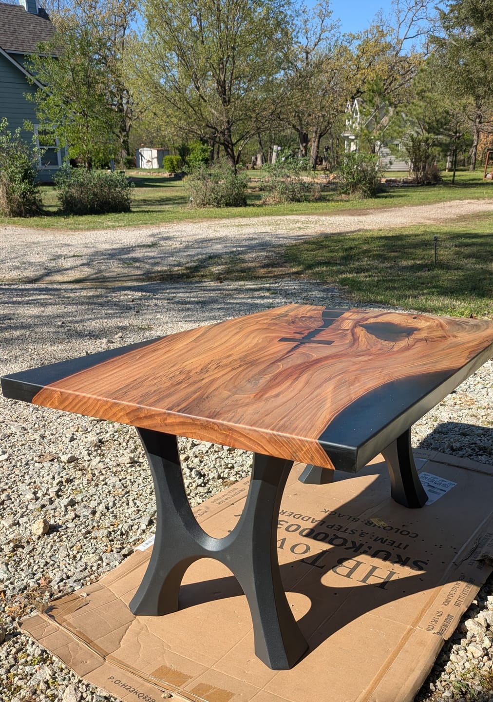 Customer photo review of Bench Legs 103 Haru 16.3" H for Dining Live Edge Tabletop