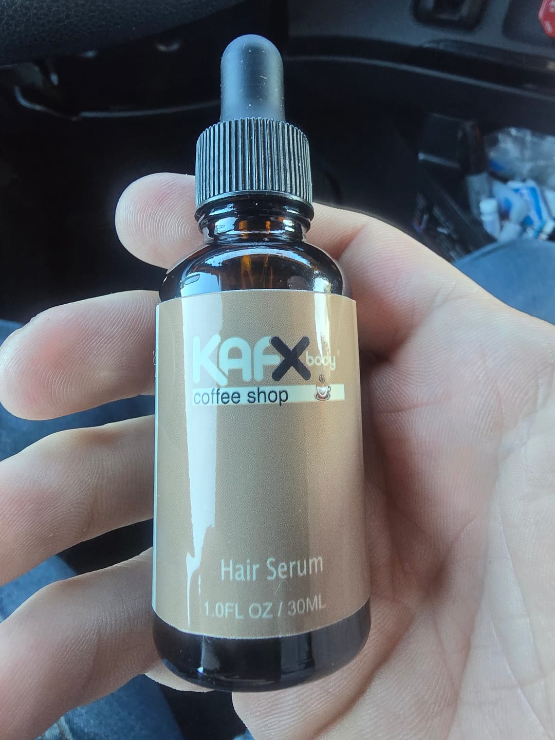 Customer photo review of Coffee Shop Hair & Beard Serum for Men & Women | Hydrate & Shine