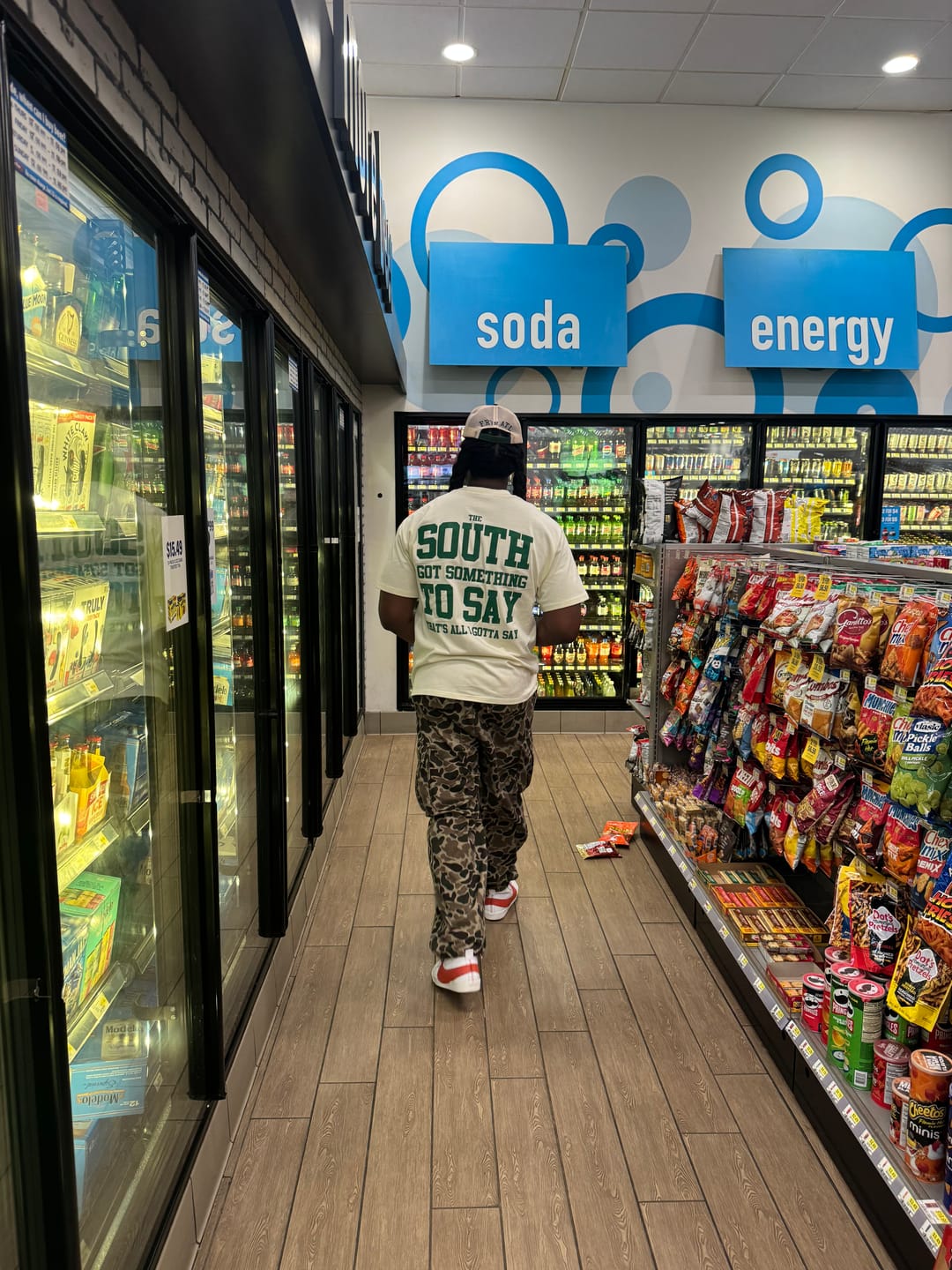 Customer photo review of 404 Pocket Tee - Cream/Green V2