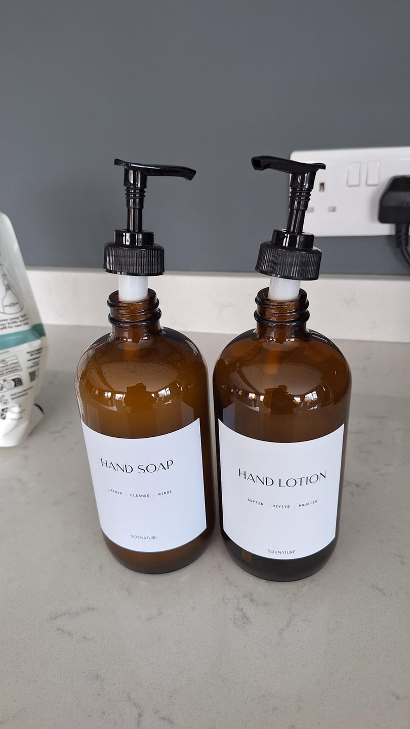 Customer photo review of Amber Glass Soap Dispenser For Bathroom