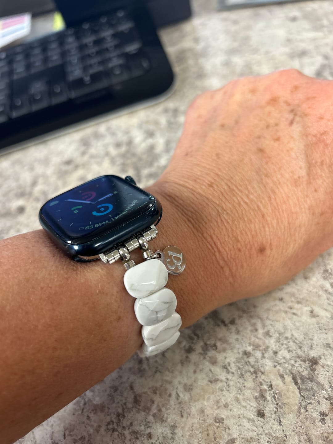 Customer photo review of Whimsical Howlite Stretch Apple Watch Strap