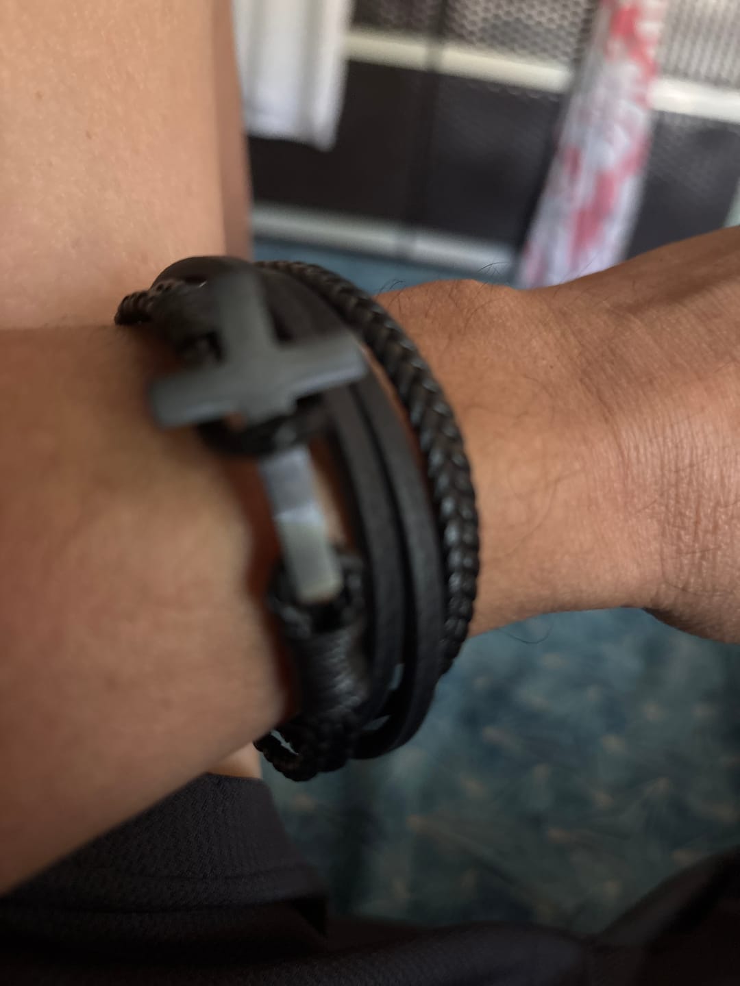 Customer photo review of Christianartworkshop Tri - Color Stainless Steel Cross & Braided Leather Fashion Bracelet