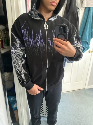 Customer photo review of Death Blight Oversized Zip-Up Hoodie [HOLLOW PURPLE]
